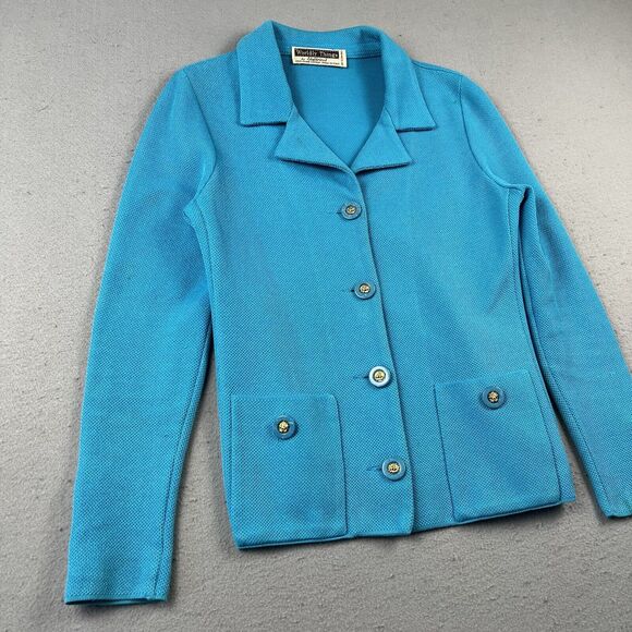 Worldly Things By Styltricot Knit Blazer Jacket Women’s 40 Light Blue Collared‎ - Picture 6 of 16